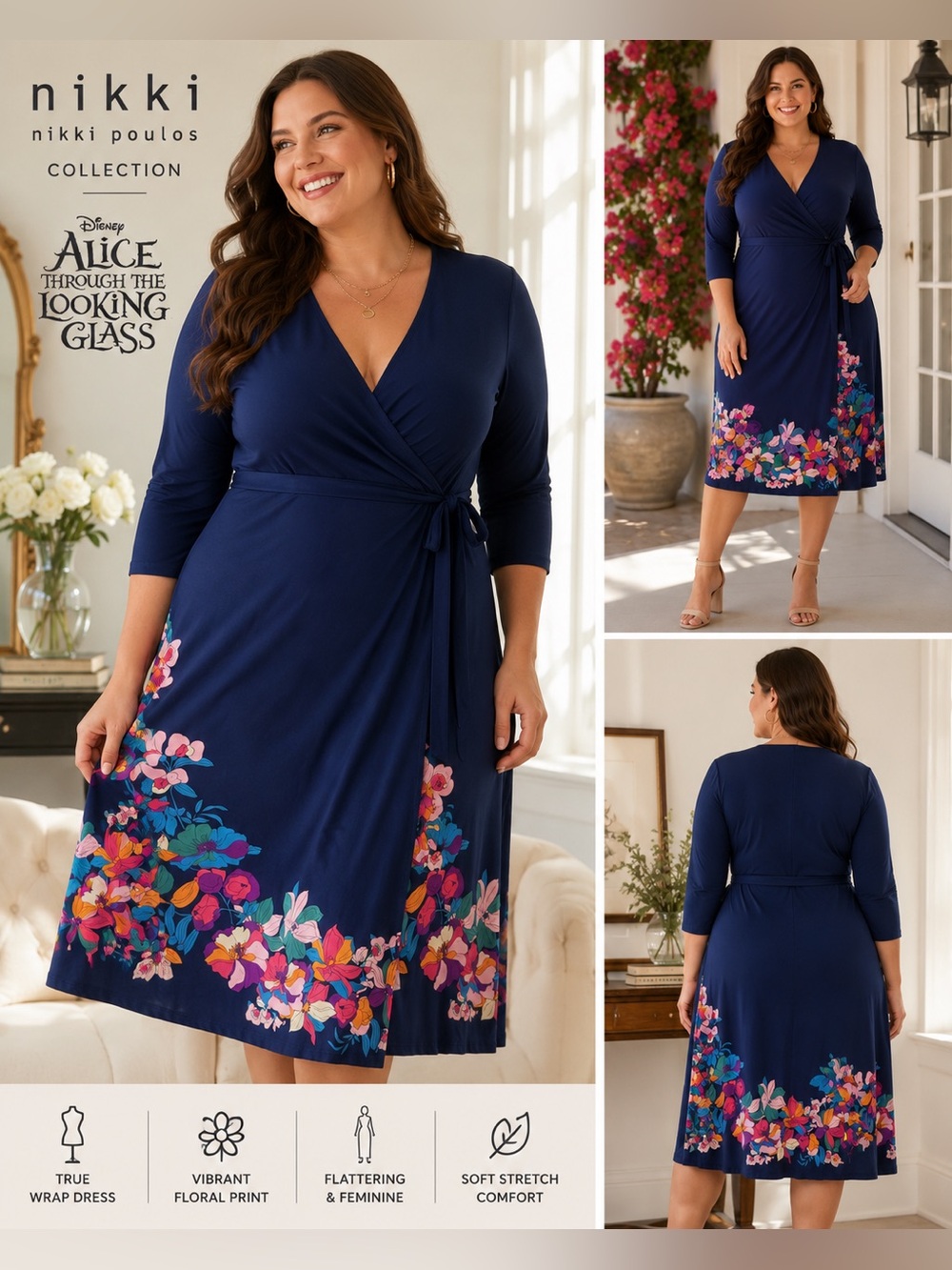 Nikki Poulos Alice Through The Looking Glass Wrap Dress 1X Navy Disneybound